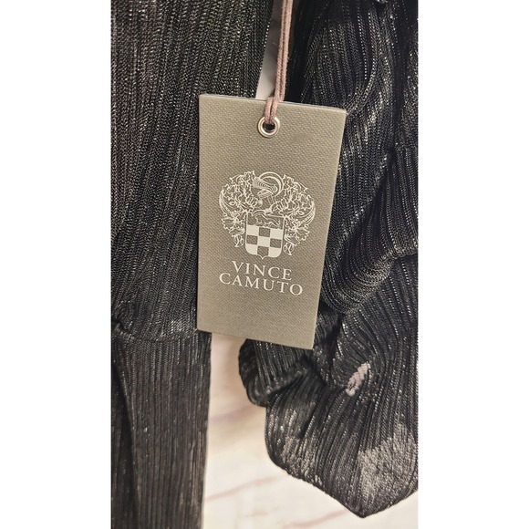 Vince Camuto Black Metallic Ribbed Puff Sleeve Jumpsuit Women's Size S - Picture 8 of 12